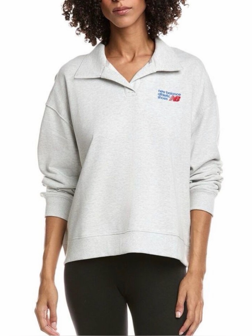 New Balance Womens French Terry Polo Sweatshirt, Grey